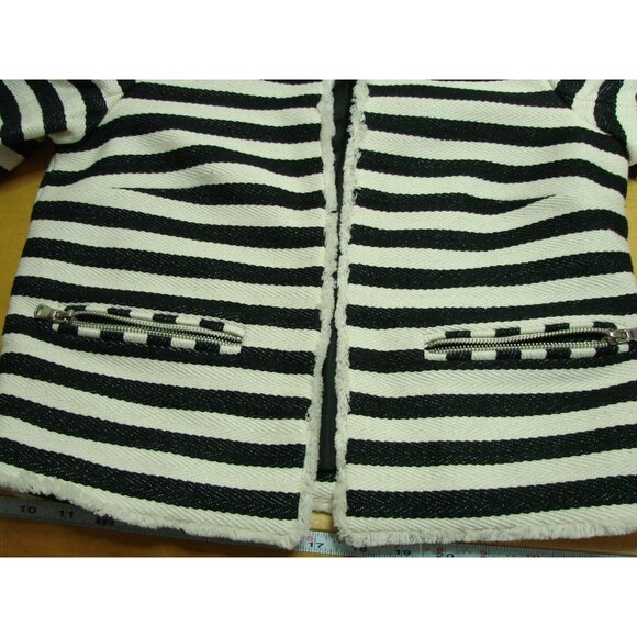 Metaphor Open Front Blazer Jacket XS Raw Hem Black White Striped Pockets Lined - Picture 6 of 12